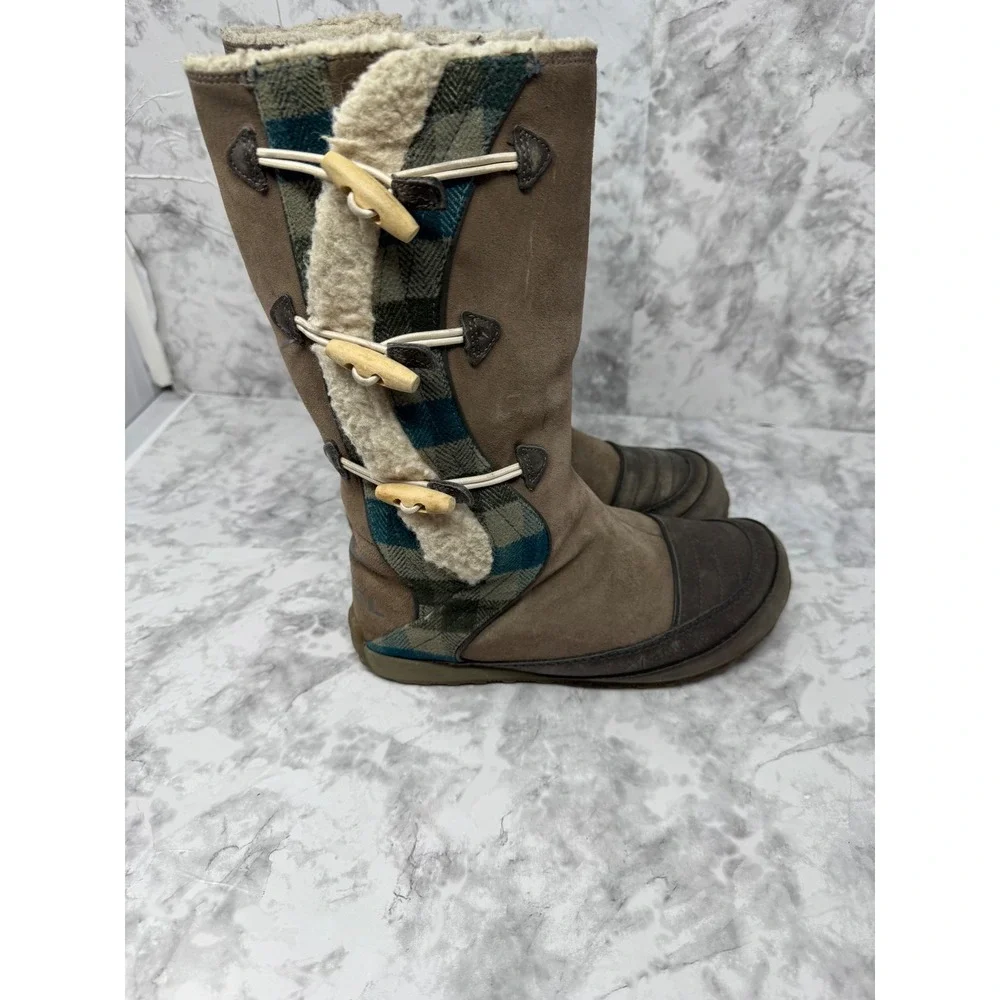 Sorel 🤎Tall‎ Winter Boots Plaid Canvas Suede Toggle Sherpa Lined Boho Western 8